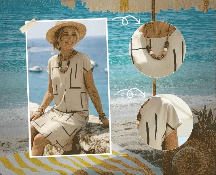 Abstract Line Cotton And Linen Dress